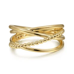 New Gabriel & Co. 14K Yellow Gold Bujukan Bead Criss Cross Ring