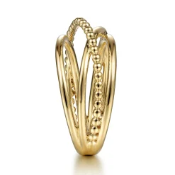 New Gabriel & Co. 14K Yellow Gold Bujukan Bead Criss Cross Ring