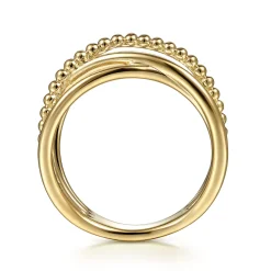 New Gabriel & Co. 14K Yellow Gold Bujukan Bead Criss Cross Ring