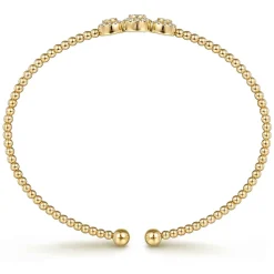 Discount Gabriel & Co. 14K Yellow Gold Bujukan Bead Cuff Bracelet with Three Pave Diamond Stations