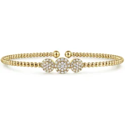 Discount Gabriel & Co. 14K Yellow Gold Bujukan Bead Cuff Bracelet with Three Pave Diamond Stations