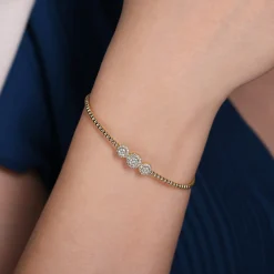 Discount Gabriel & Co. 14K Yellow Gold Bujukan Bead Cuff Bracelet with Three Pave Diamond Stations