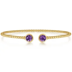Online Gabriel & Co. 14K Yellow Gold Bujukan Bead Cuff Bracelet with Bezel Set Round Amethyst