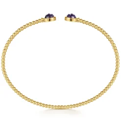 Online Gabriel & Co. 14K Yellow Gold Bujukan Bead Cuff Bracelet with Bezel Set Round Amethyst