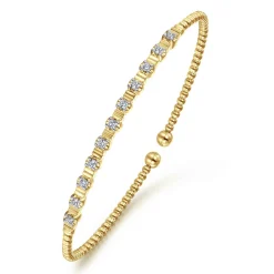 New Gabriel & Co. 14K Yellow Gold Bujukan Bead Cuff Bracelet with Diamond Stations