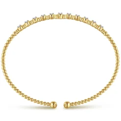 New Gabriel & Co. 14K Yellow Gold Bujukan Bead Cuff Bracelet with Diamond Stations