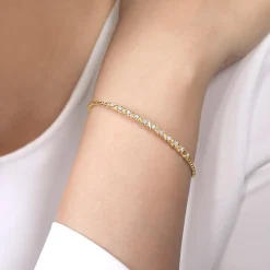 New Gabriel & Co. 14K Yellow Gold Bujukan Bead Cuff Bracelet with Diamond Stations