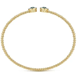 Gabriel & Co. 14K Yellow Gold Bujukan Bead Cuff Bracelet with Emerald and Diamond Halo Caps