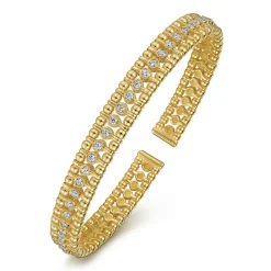 Clearance Gabriel & Co. 14K Yellow Gold Bujukan Bead Cuff Bracelet with Diamond Bezel Connectors