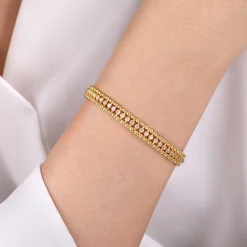 Clearance Gabriel & Co. 14K Yellow Gold Bujukan Bead Cuff Bracelet with Diamond Bezel Connectors