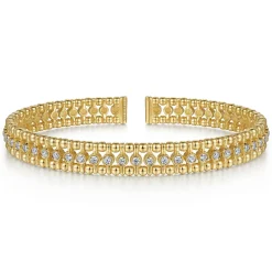 Clearance Gabriel & Co. 14K Yellow Gold Bujukan Bead Cuff Bracelet with Diamond Bezel Connectors