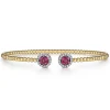 Outlet Gabriel & Co. 14K Yellow Gold Bujukan Bead Cuff Bracelet with Ruby and Diamond Halo Caps