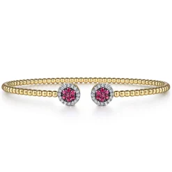 Outlet Gabriel & Co. 14K Yellow Gold Bujukan Bead Cuff Bracelet with Ruby and Diamond Halo Caps
