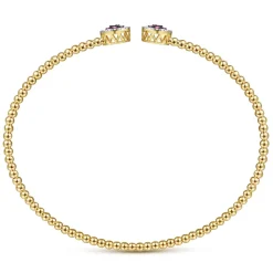 Outlet Gabriel & Co. 14K Yellow Gold Bujukan Bead Cuff Bracelet with Ruby and Diamond Halo Caps