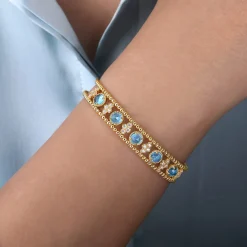 Gabriel & Co. 14K Yellow Gold Bujukan Bead Diamond and Blue Topaz Cuff Bracelet
