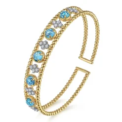 Gabriel & Co. 14K Yellow Gold Bujukan Bead Diamond and Blue Topaz Cuff Bracelet