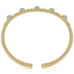 Gabriel & Co. 14K Yellow Gold Bujukan Bead Diamond and Blue Topaz Cuff Bracelet