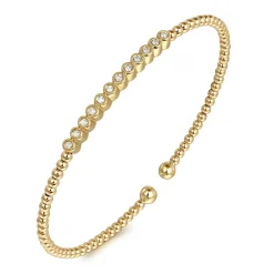 New Gabriel & Co. 14K Yellow Gold Bujukan Bead Diamond Bangle