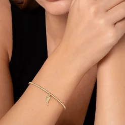 Outlet Gabriel & Co. 14K Yellow Gold Bujukan Beaded Angel Wing Charm Cuff Bangle Bracelet