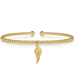 Outlet Gabriel & Co. 14K Yellow Gold Bujukan Beaded Angel Wing Charm Cuff Bangle Bracelet
