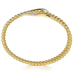 Gabriel & Co. 14K Yellow Gold Bujukan Beaded and Diamond Snake Wrapped Bangle Bracelet