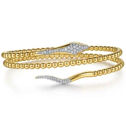 Gabriel & Co. 14K Yellow Gold Bujukan Beaded and Diamond Snake Wrapped Bangle Bracelet