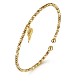 Hot Gabriel & Co. 14K Yellow Gold Bujukan Beaded Angel Wing Charm Cuff Bangle Bracelet