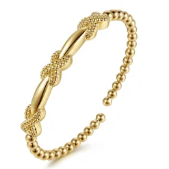 New Gabriel & Co. 14K Yellow Gold Bujukan Beaded Cuff Bangle Bracelet