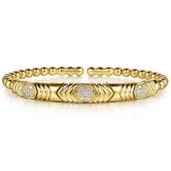Clearance Gabriel & Co. 14K Yellow Gold Bujukan Beaded Diamond Cluster Cuff Bangle Bracelet