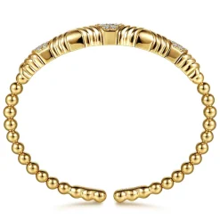 Clearance Gabriel & Co. 14K Yellow Gold Bujukan Beaded Diamond Cluster Cuff Bangle Bracelet