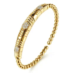 Clearance Gabriel & Co. 14K Yellow Gold Bujukan Beaded Diamond Cluster Cuff Bangle Bracelet