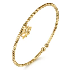 Discount Gabriel & Co. 14K Yellow Gold Bujukan Beaded Lotus Flower Cuff Bangle Bracelet