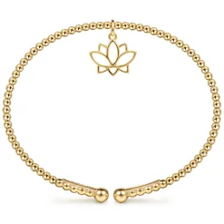 Discount Gabriel & Co. 14K Yellow Gold Bujukan Beaded Lotus Flower Cuff Bangle Bracelet