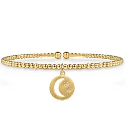 Gabriel & Co. 14K Yellow Gold Bujukan Beaded Moon and Diamond Star Cuff Bangle Bracelet