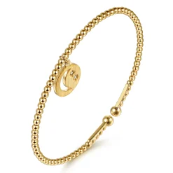 Gabriel & Co. 14K Yellow Gold Bujukan Beaded Moon and Diamond Star Cuff Bangle Bracelet