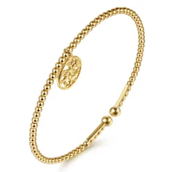 Online Gabriel & Co. 14K Yellow Gold Bujukan Beaded Tree of Life Charm Cuff Bangle Bracelet
