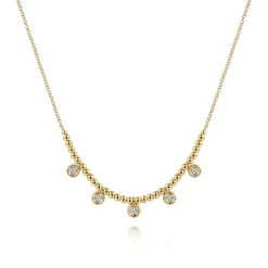 New Gabriel & Co. 14K Yellow Gold Bujukan Bead Necklace with Diamond Drops