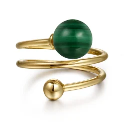 Hot Gabriel & Co. 14K Yellow Gold Bujukan Beads and Malachite Bypass Ring