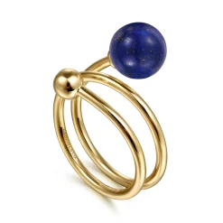 Discount Gabriel & Co. 14K Yellow Gold Bujukan Beads and Lapis Bypass Ring