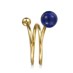 Discount Gabriel & Co. 14K Yellow Gold Bujukan Beads and Lapis Bypass Ring