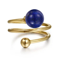 Discount Gabriel & Co. 14K Yellow Gold Bujukan Beads and Lapis Bypass Ring