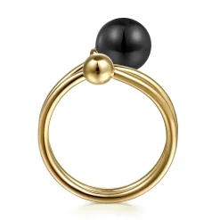 Clearance Gabriel & Co. 14K Yellow Gold Bujukan Beads and Black Onyx Bypass Ring
