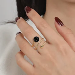 Clearance Gabriel & Co. 14K Yellow Gold Bujukan Beads and Black Onyx Bypass Ring