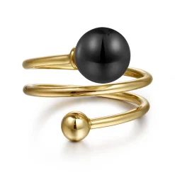 Clearance Gabriel & Co. 14K Yellow Gold Bujukan Beads and Black Onyx Bypass Ring