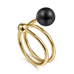 Clearance Gabriel & Co. 14K Yellow Gold Bujukan Beads and Black Onyx Bypass Ring
