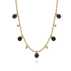 Discount Gabriel & Co. 14K Yellow Gold Bujukan Beads and Onyx Droplet Necklace