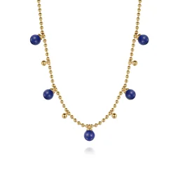 New Gabriel & Co. 14K Yellow Gold Bujukan Beads and Lapis Droplet Necklace