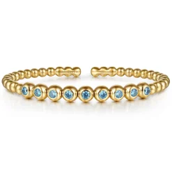 Online Gabriel & Co. 14K Yellow Gold Bujukan Beads and Blue Topaz Split Bangle Bracelet