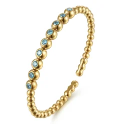Online Gabriel & Co. 14K Yellow Gold Bujukan Beads and Blue Topaz Split Bangle Bracelet