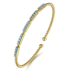 Sale Gabriel & Co. 14K Yellow Gold Bujukan Beads and Blue Topaz Split Bangle Bracelet
